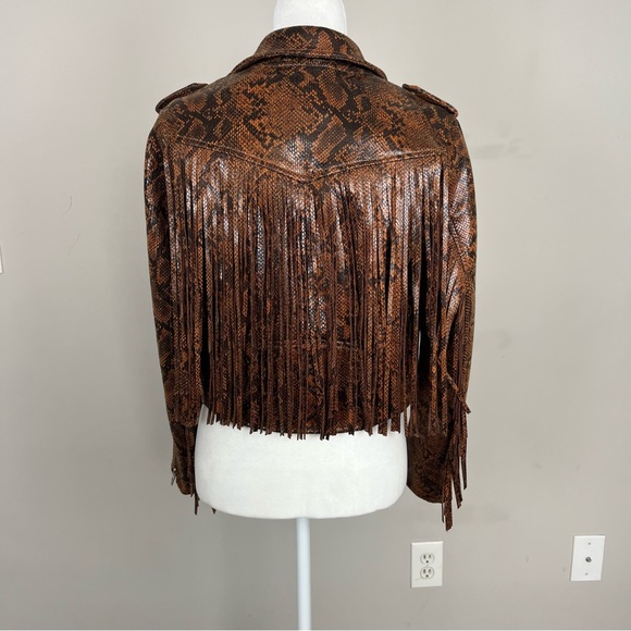 BLANK NYC WORD OF MOUTH SNAKE PRINT FAUX LEATHER FRINGE ZIP UP JACKET SIZE SMALL - Picture 10 of 16
